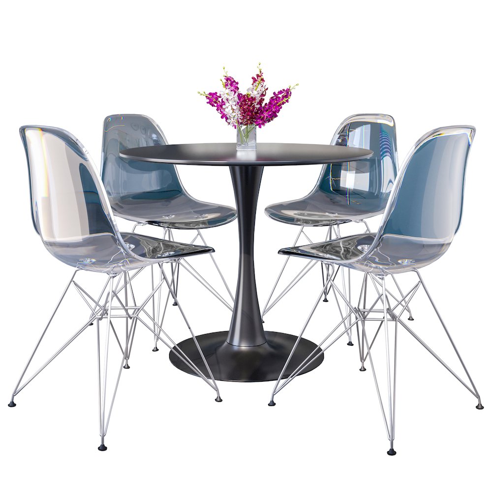 5-Piece Dining Set 35" Round Dining Table in Chrome - Clear. Picture 2
