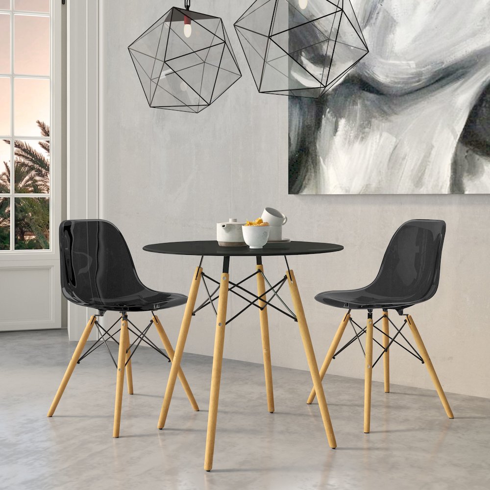 Dover 3-Piece Dining Set with Round Black MDF Top Bistro Table in Black. Picture 2