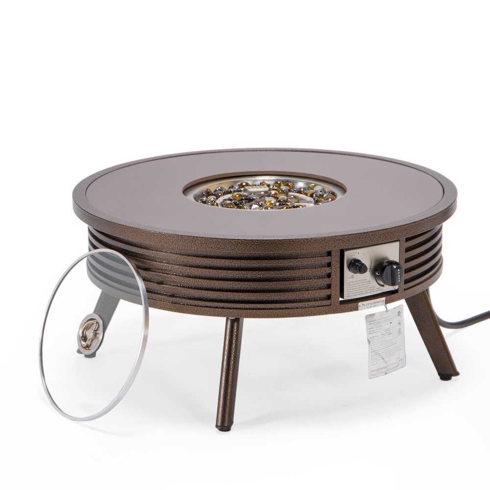 Walbrooke Outdoor Patio Aluminum Round Slats Design Fire Pit Side Table. Picture 3