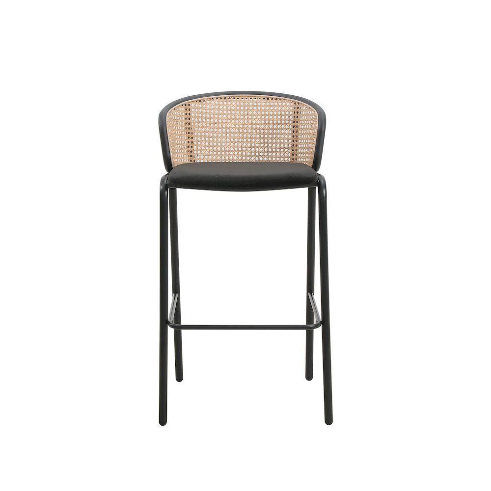 Ervilla Mid-Century Modern Wicker Bar Stool in Black. Picture 4