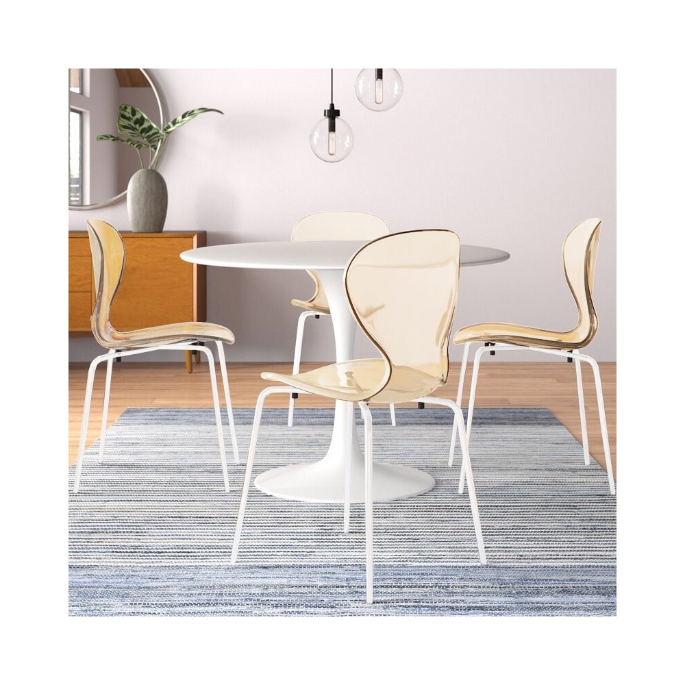 Modern Oyster Transparent Side Chair in White Base Set of 2. Picture 3