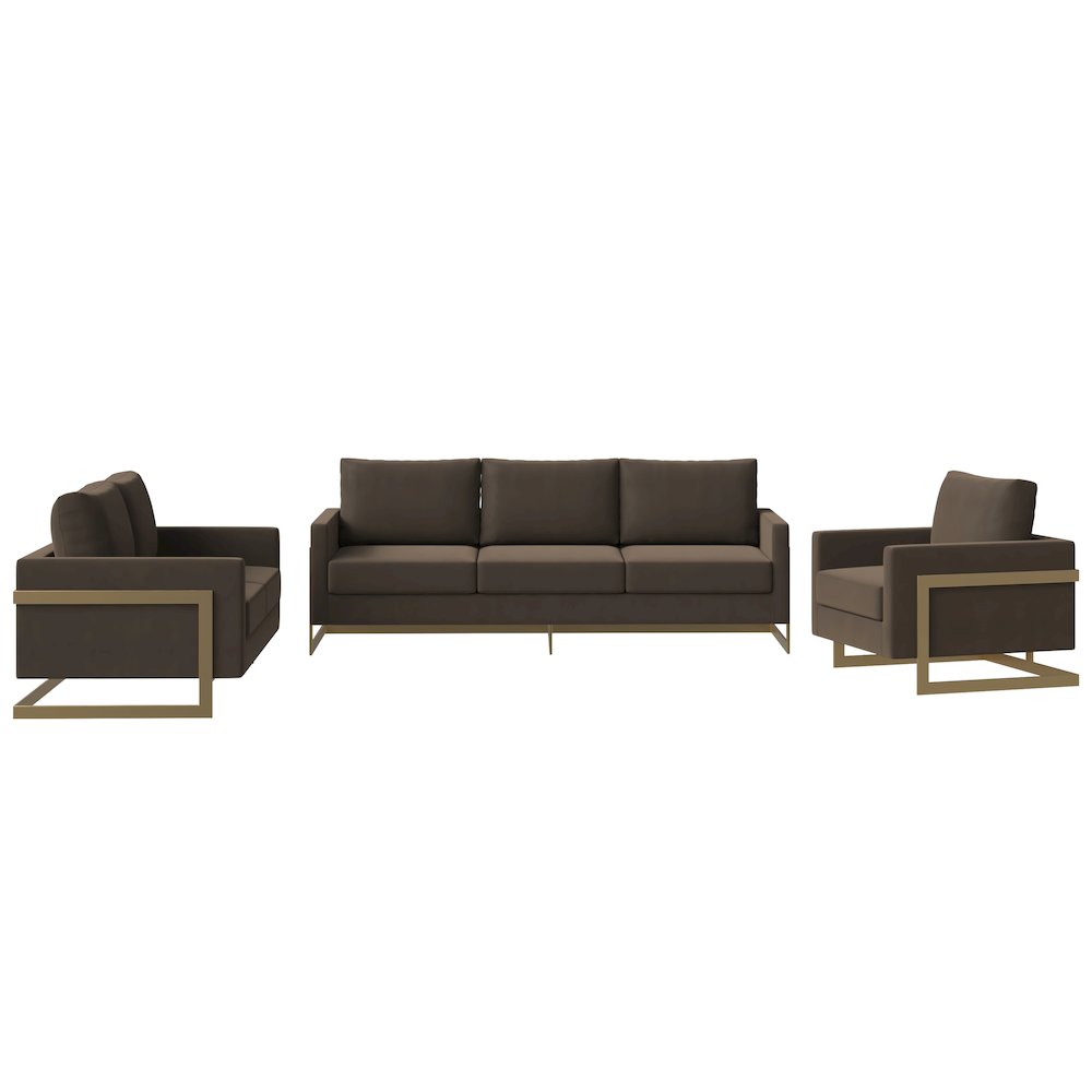 Lincoln 3-Piece Velvet Living Room Sofa Set With Gold Frame. Picture 2