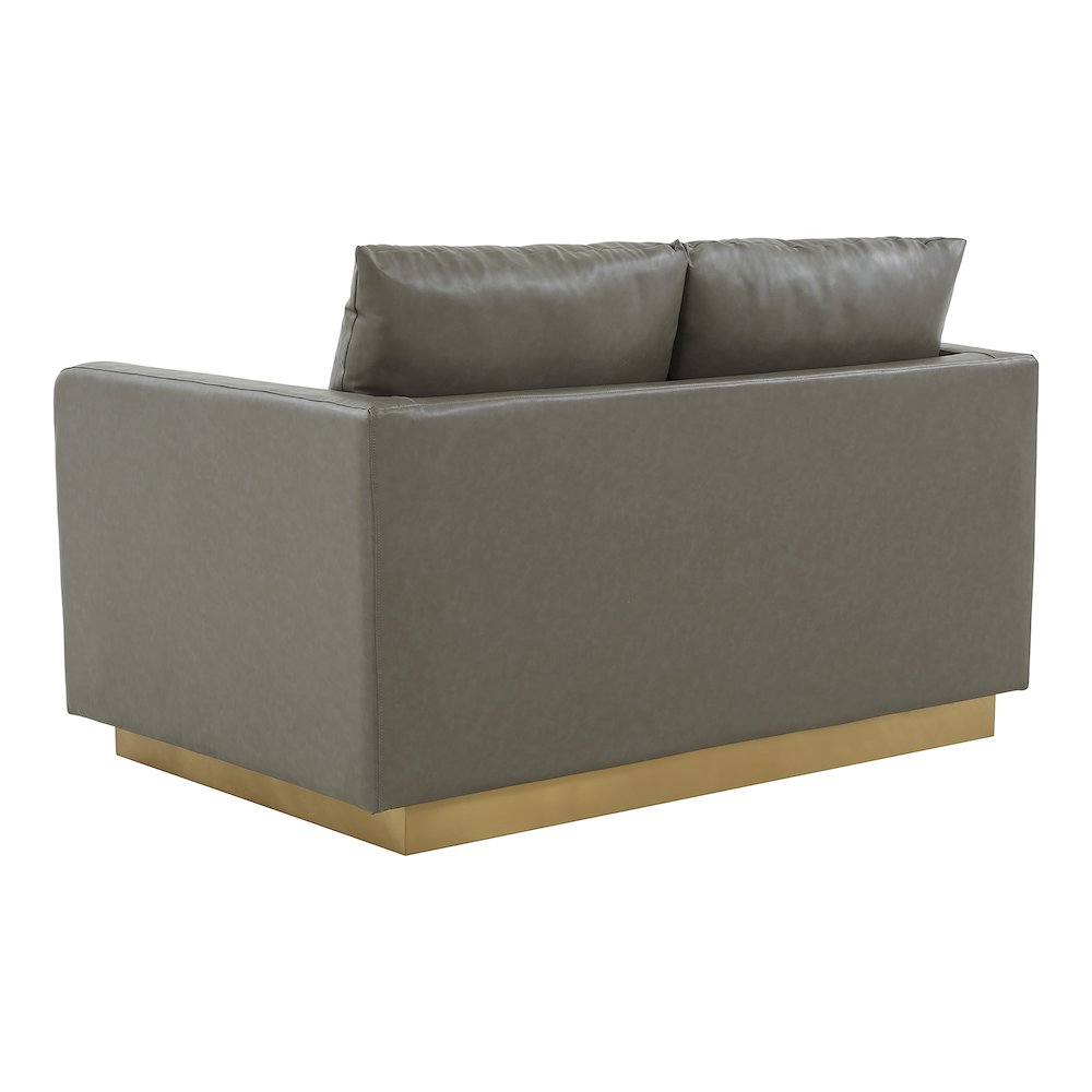 Nervo Modern Mid-Century Upholstered Leather Loveseat with Gold Frame. Picture 7