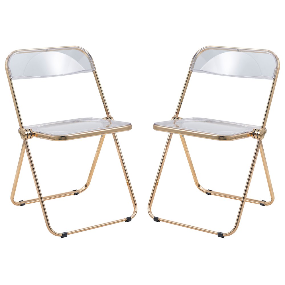 Lawrence Acrylic Folding Chair With Gold Metal Frame, Set of 2. Picture 7