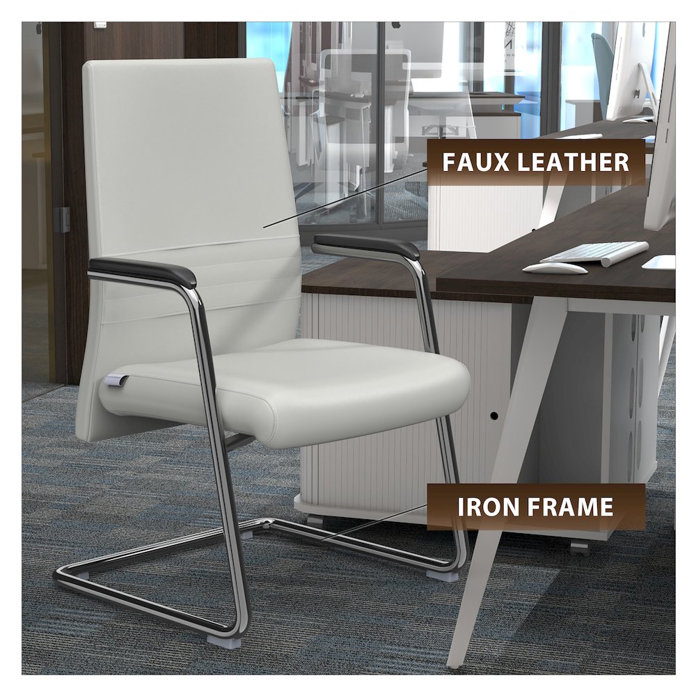 Aleen Series Guest Office Chair In White Leather. Picture 3