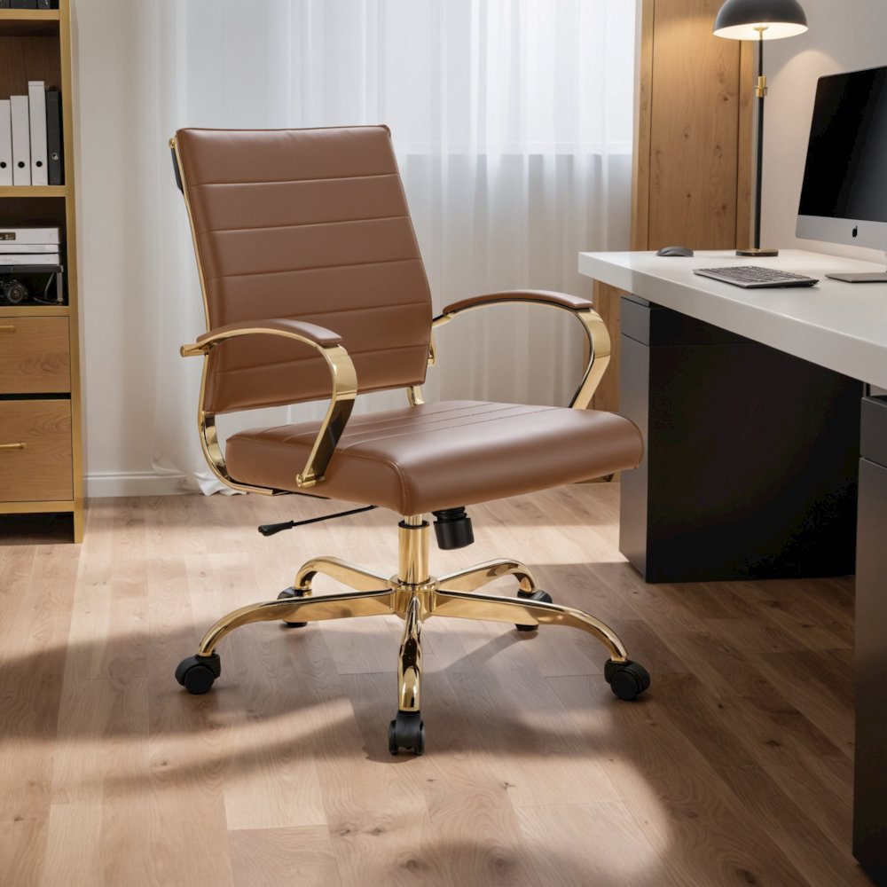 Benmar Home Leather Office Chair With Gold Frame. Picture 14