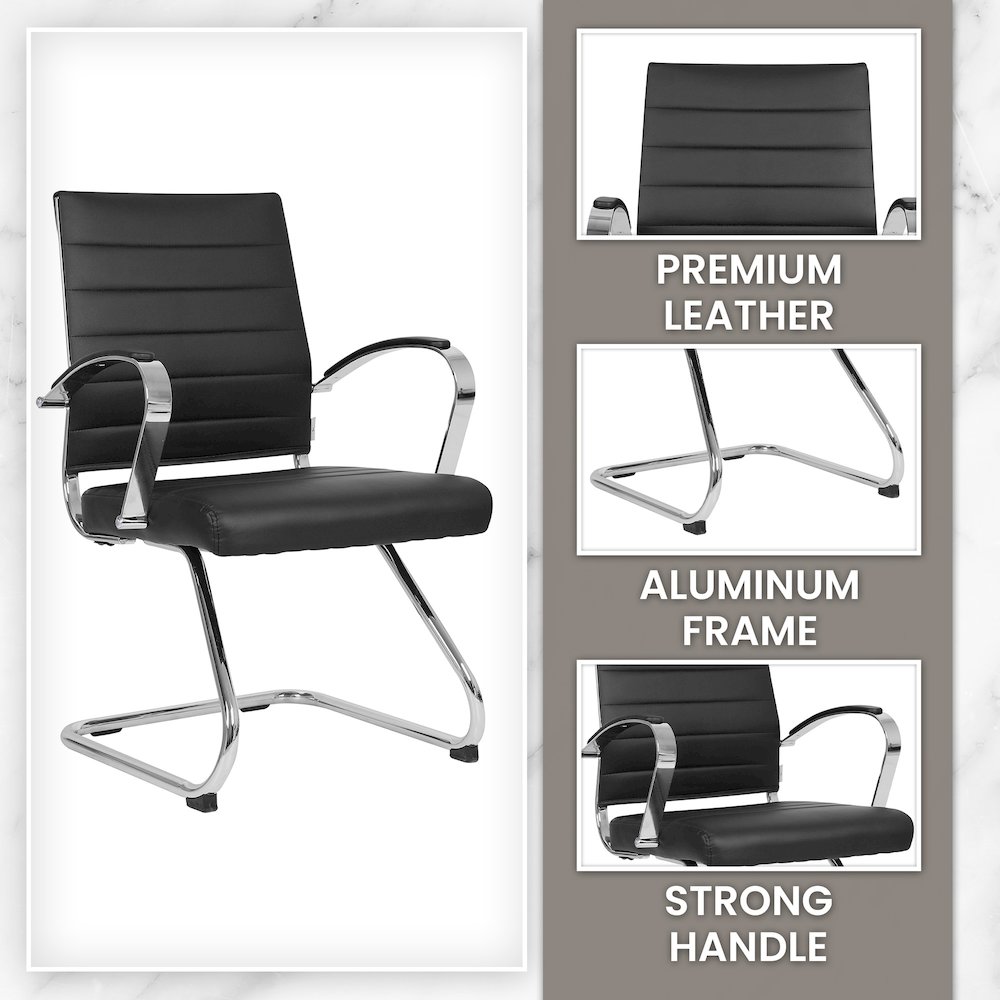 Benmar Home Leather Guest Office Chair in Black. Picture 7