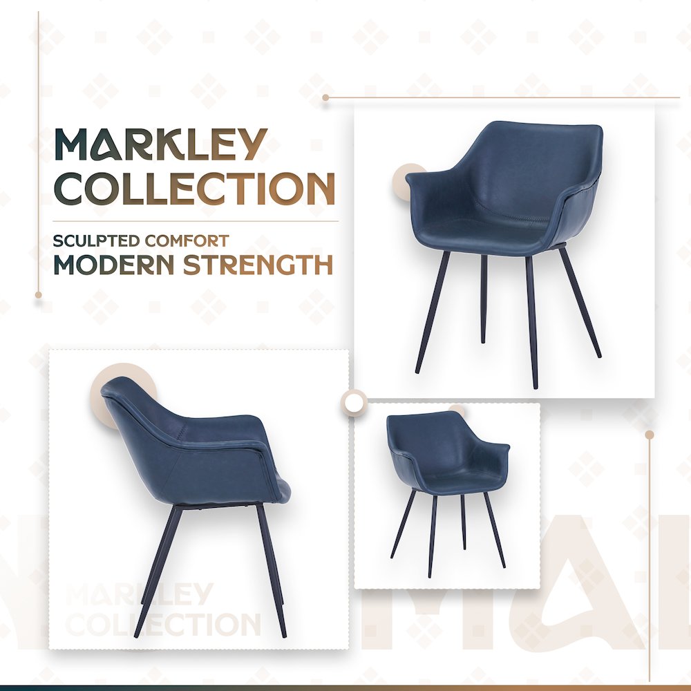 Markley Modern Leather Dining Arm Chair With Metal Legs. Picture 8