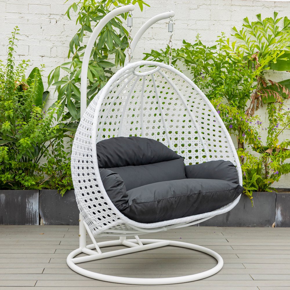 White Wicker Hanging 2 person Egg Swing Chair. Picture 2