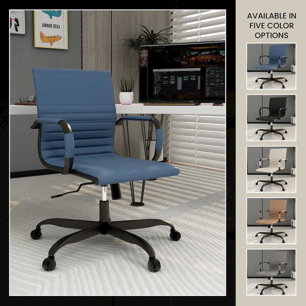 Harris Leather Office Chair in Blue With Black Frame. Picture 24