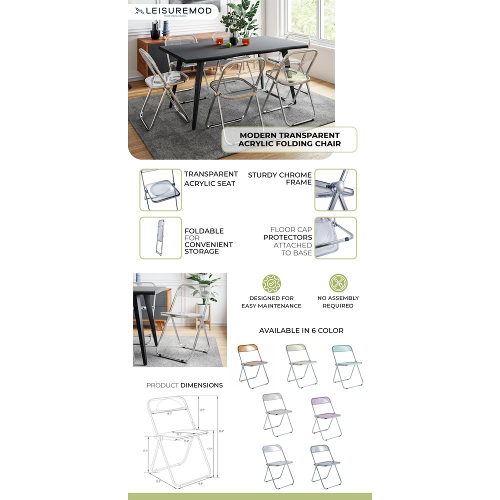 Lawrence Acrylic Folding Chair With Metal Frame. Picture 2