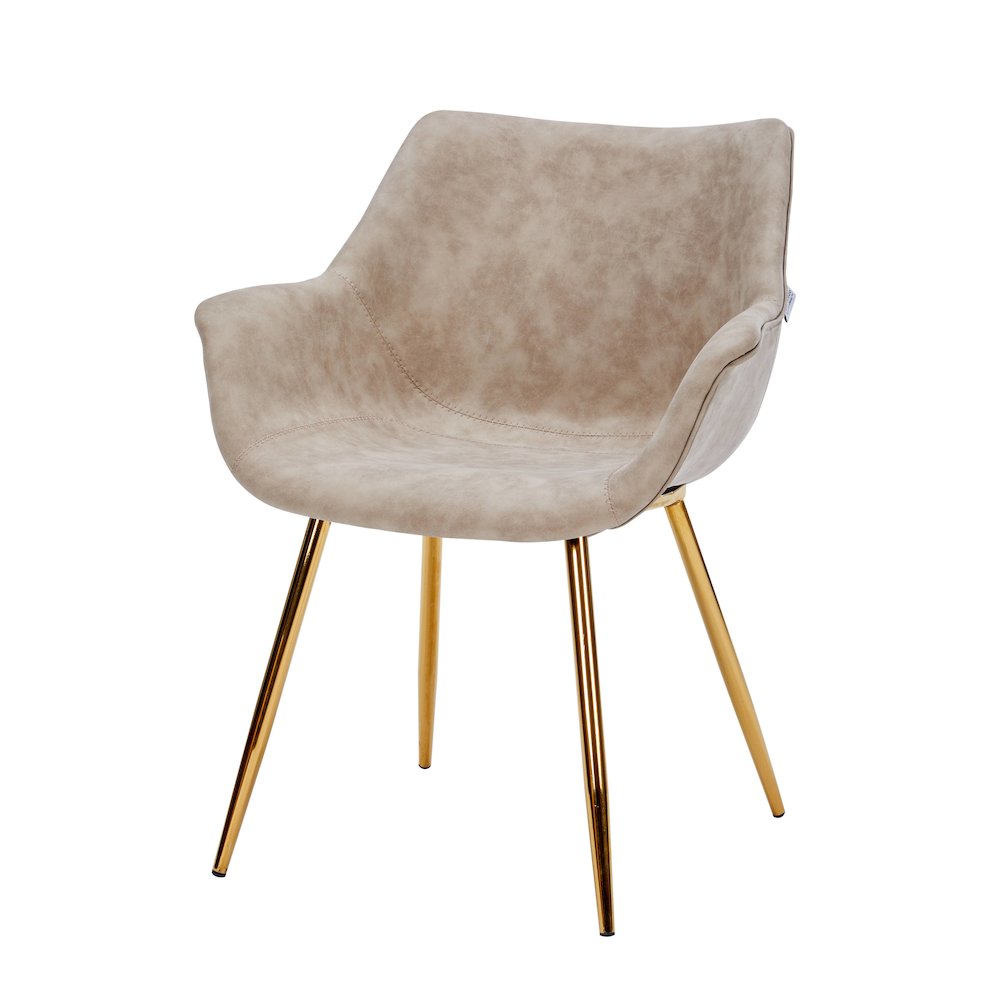 Markley Modern Leather Dining Arm Chair With Gold Legs in Taupe Set of 4. Picture 13