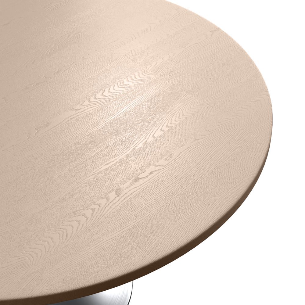 48" Round Dining Table, Brushed Chrome Base with Light Natural Wood MDF Top. Picture 5