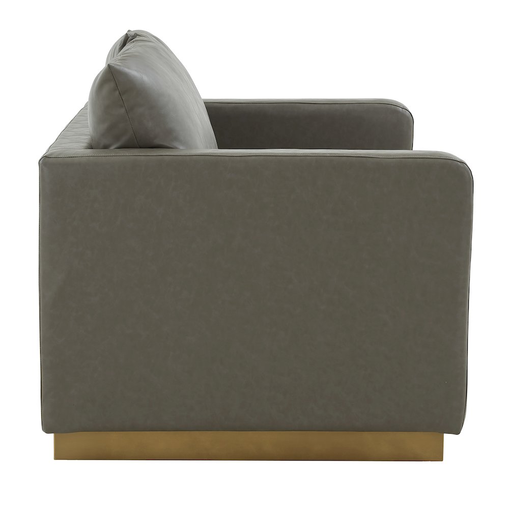 Nervo Modern Mid-Century Upholstered Leather Loveseat with Gold Frame. Picture 6