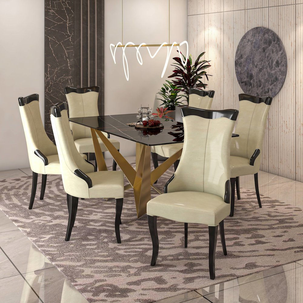 Novara Collection Modern Wooden Dining Chair in Light Cream Set of 2. Picture 3