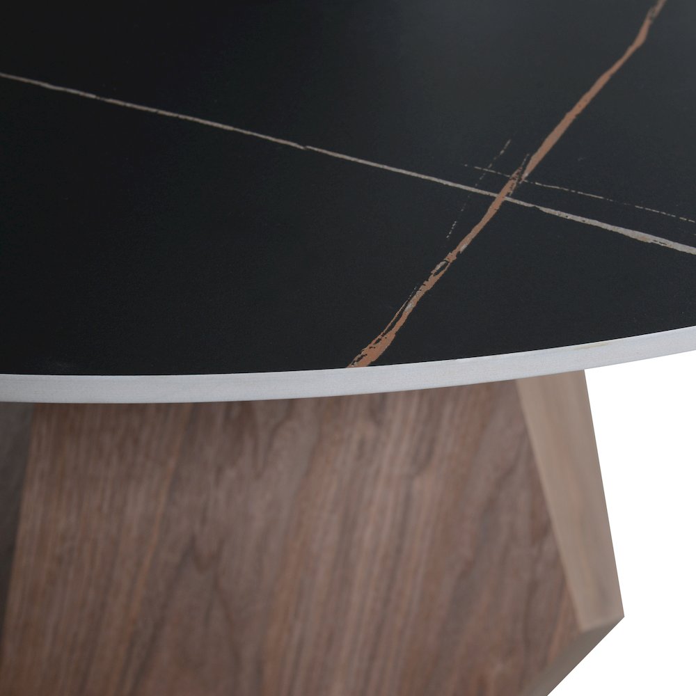 Nebo Modern Dining Table in Walnut Base with Black Sintered Stone  Top. Picture 14