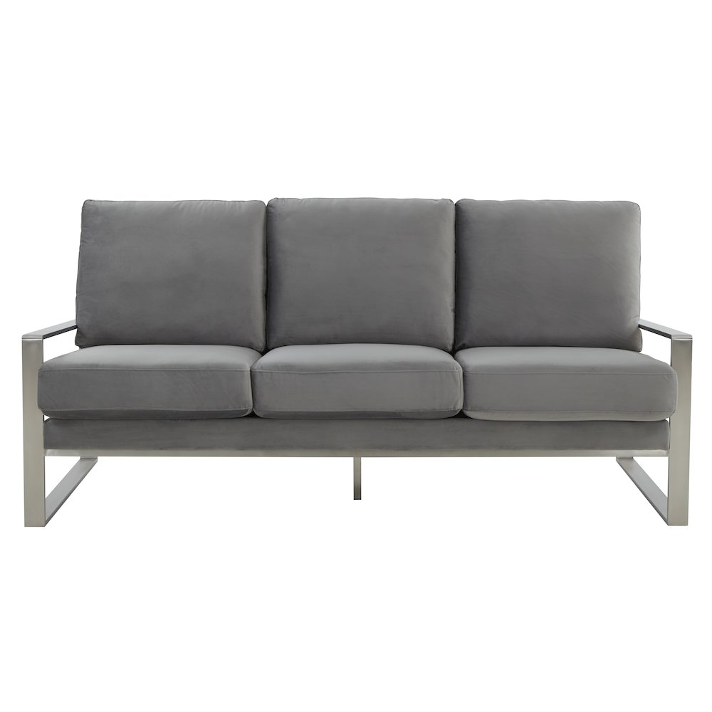 Jefferson Contemporary Modern Design Velvet Sofa With Silver Frame. Picture 3
