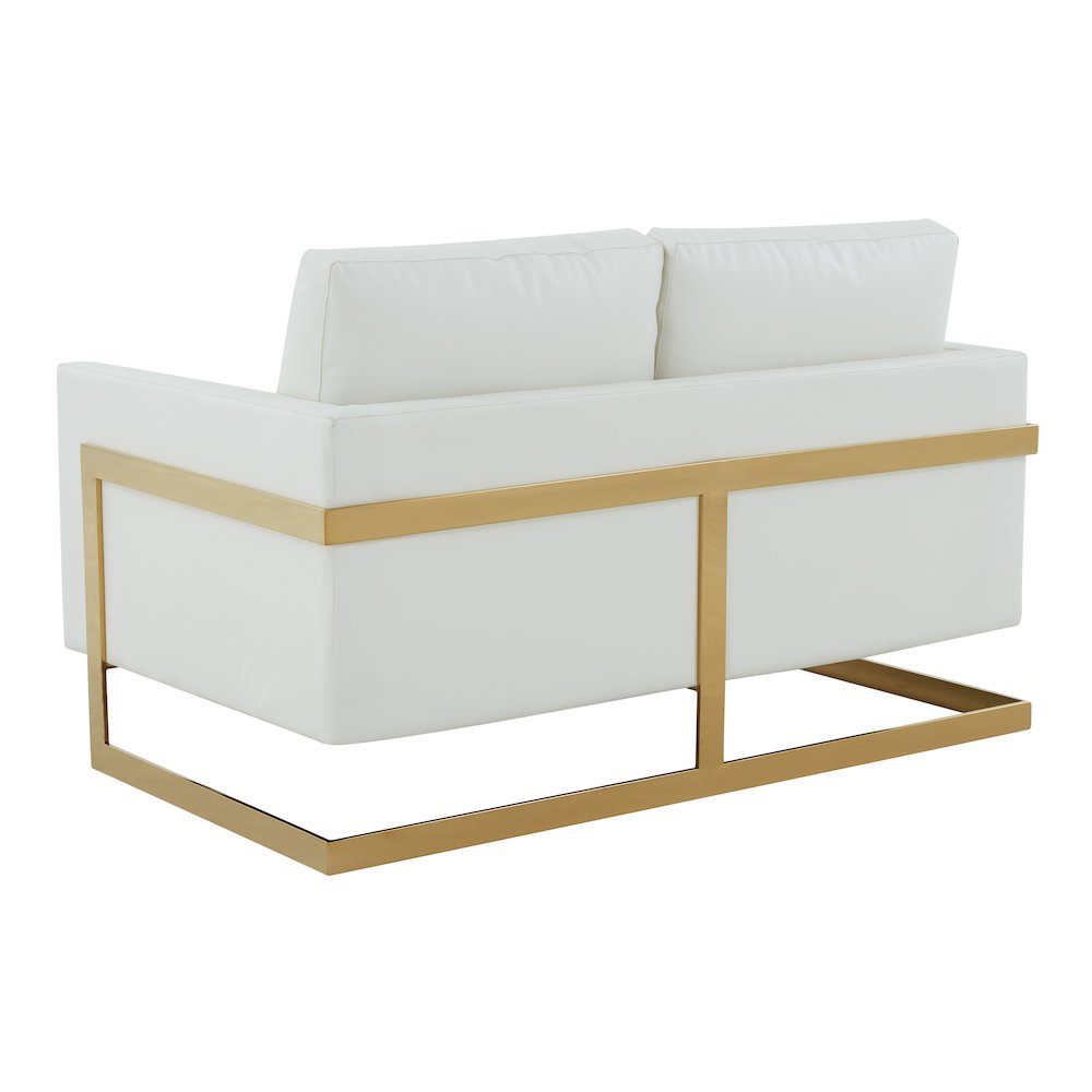 Lincoln Modern Mid-Century Upholstered Leather Loveseat with Gold Frame. Picture 8