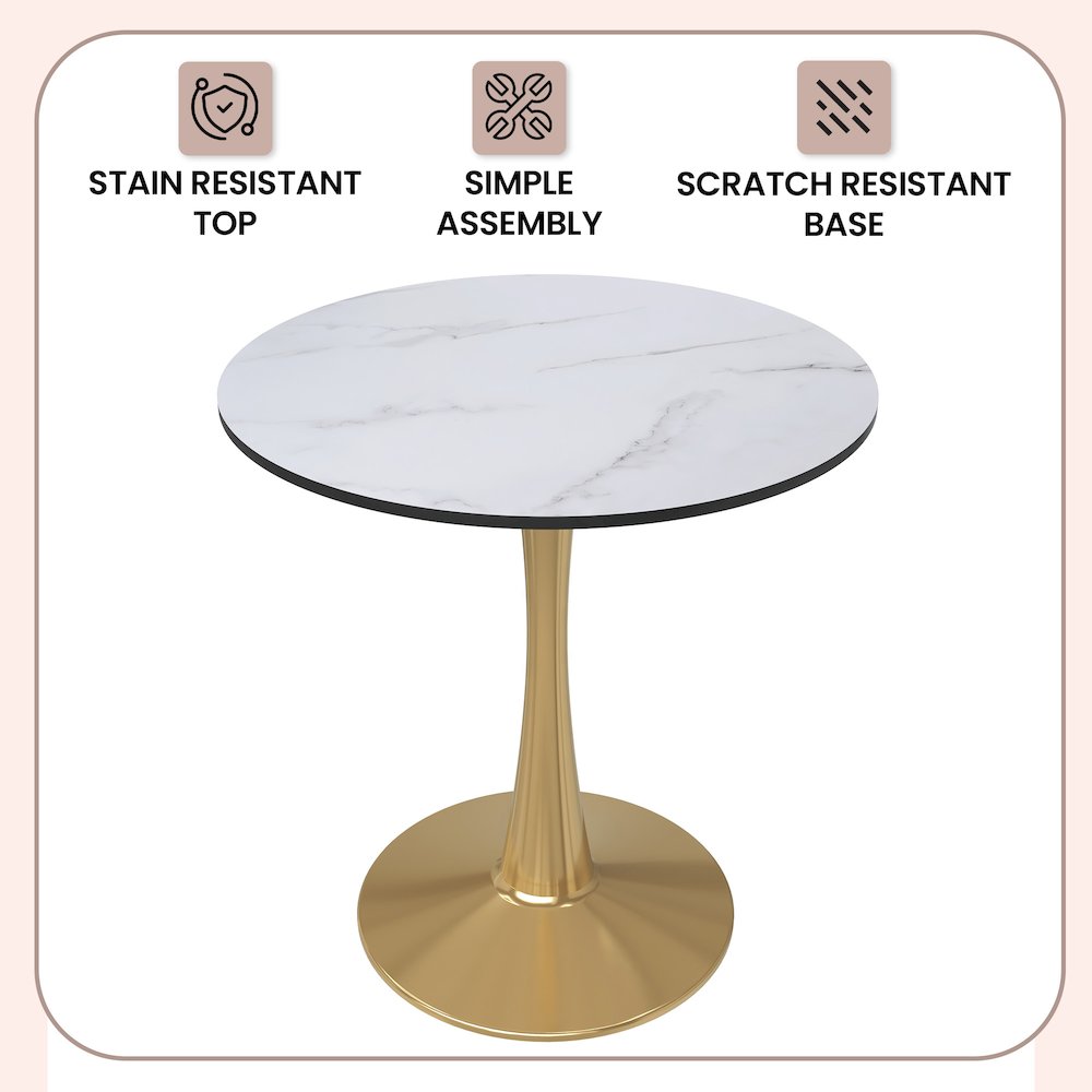 Bristol 24" round dining table Gold base with marbled MDF top. Picture 15