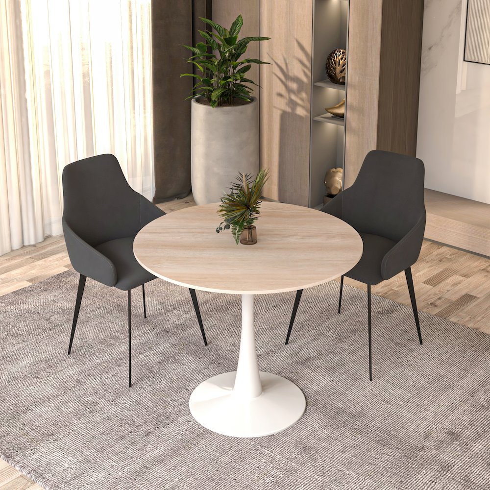 Bristol 35" Round Dining Table White Base with Sintered Stone Natural Wood Top. Picture 2