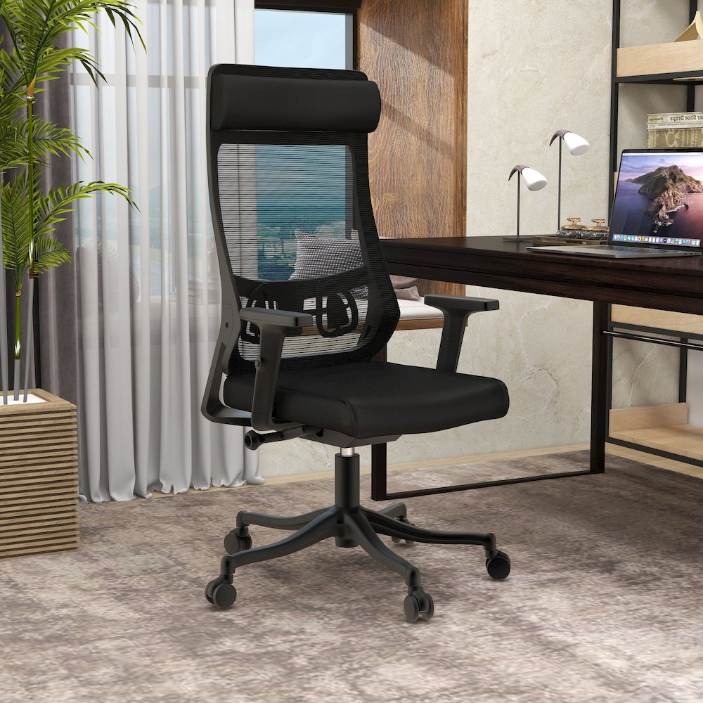 Benmar Home Leather Guest Office Chair in Charcoal. Picture 97