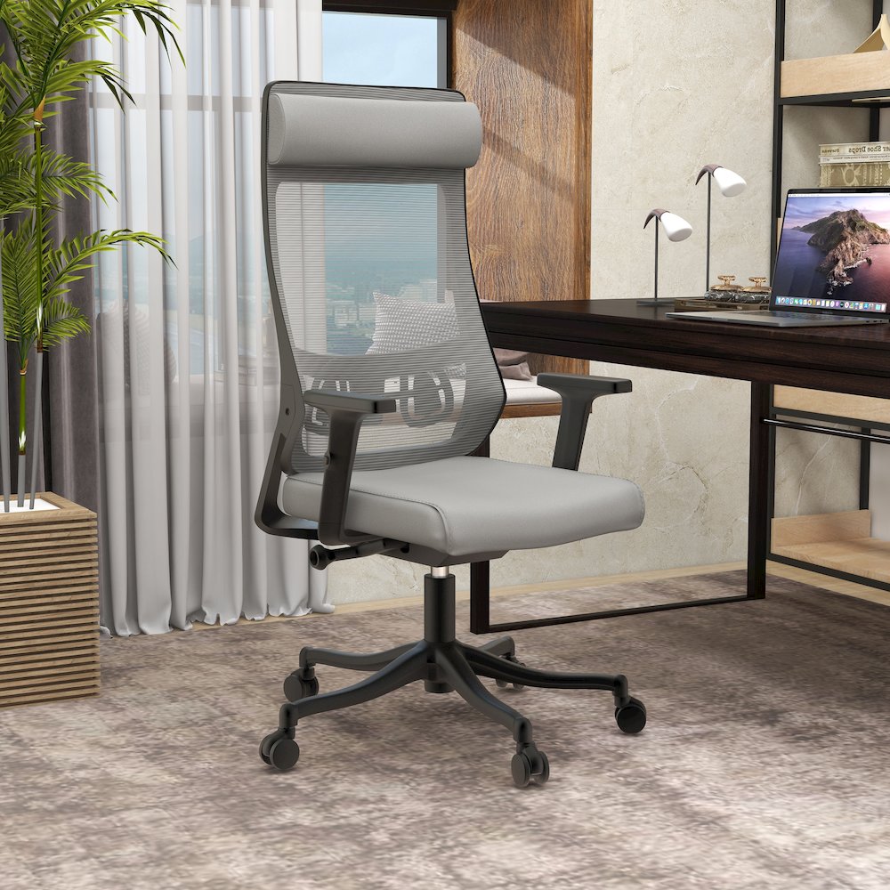 Benmar Home Leather Guest Office Chair in Charcoal. Picture 114