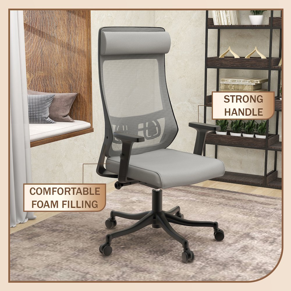 Benmar Home Leather Guest Office Chair in Charcoal. Picture 108