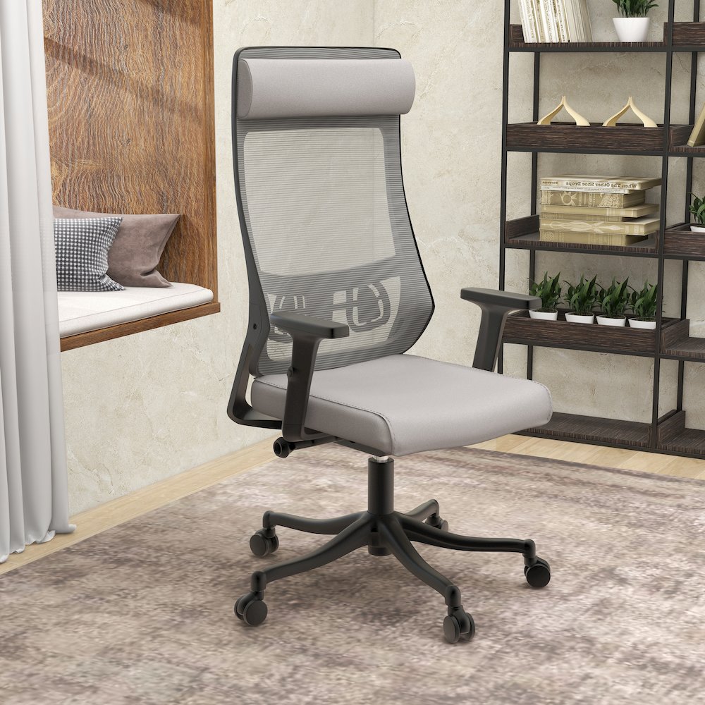 Benmar Home Leather Guest Office Chair in Charcoal. Picture 245