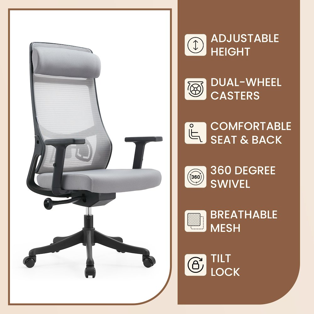 Benmar Home Leather Guest Office Chair in Charcoal. Picture 240