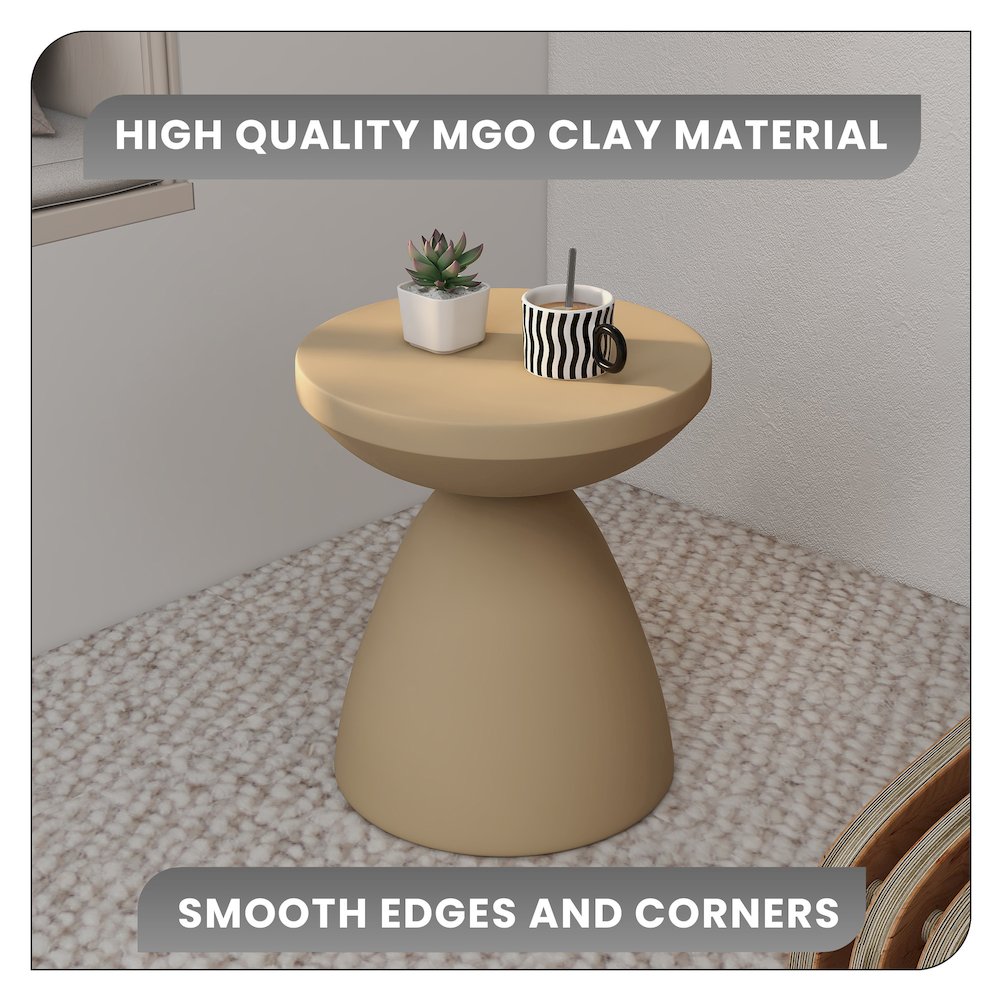Dune Collection Fiberglass Outdoor Side Table in Beige. Picture 18