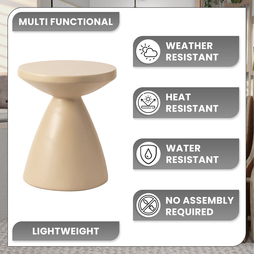 Dune Collection Fiberglass Outdoor Side Table in Beige. Picture 19