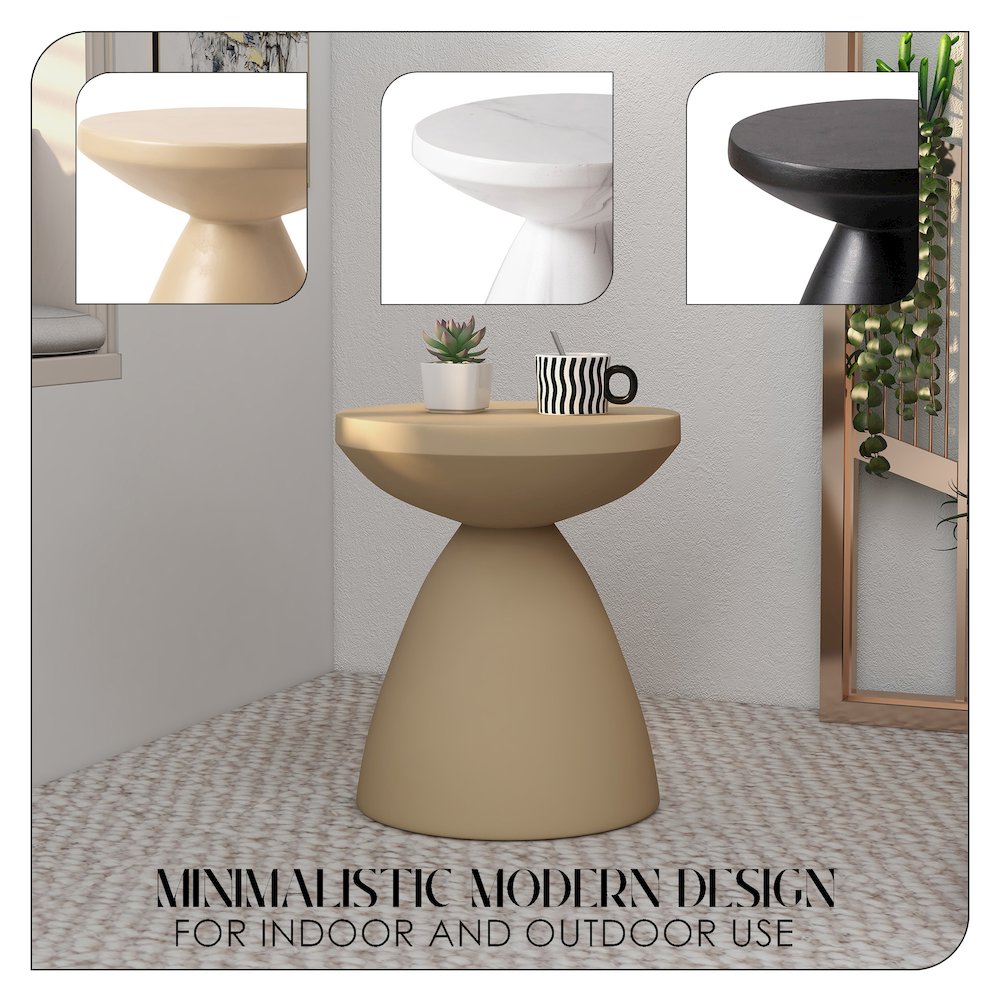 Dune Collection Fiberglass Outdoor Side Table in Beige. Picture 20