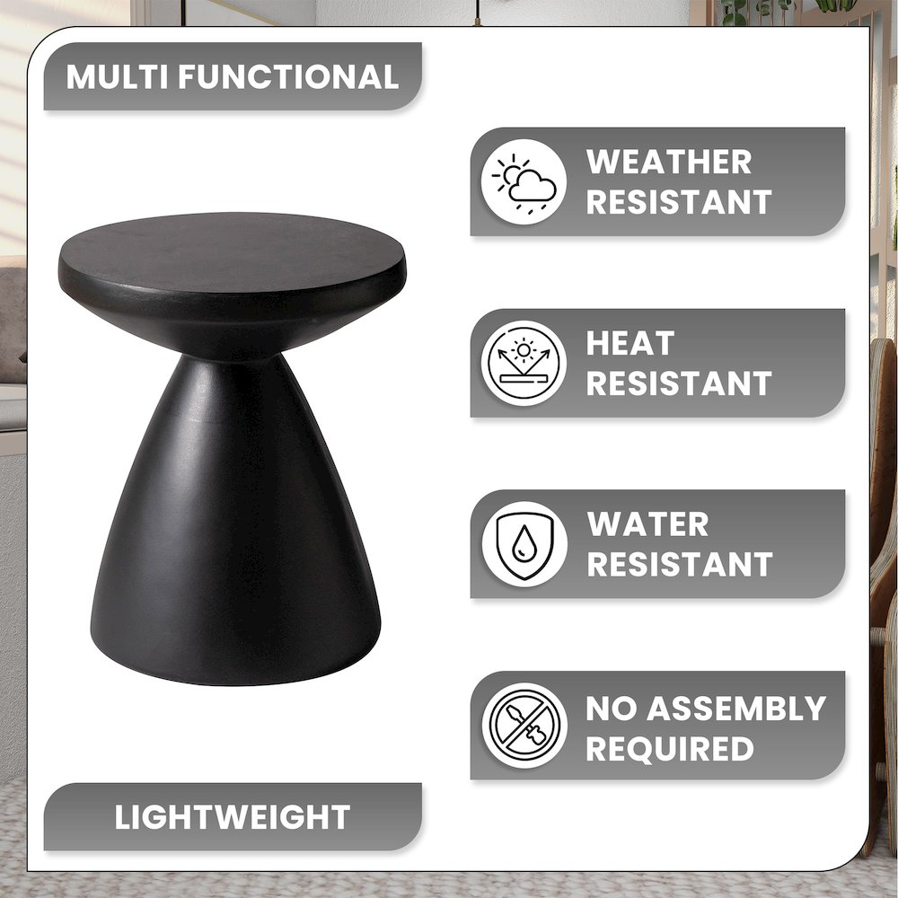 Dune Collection Fiberglass Outdoor Side Table in Black. Picture 23