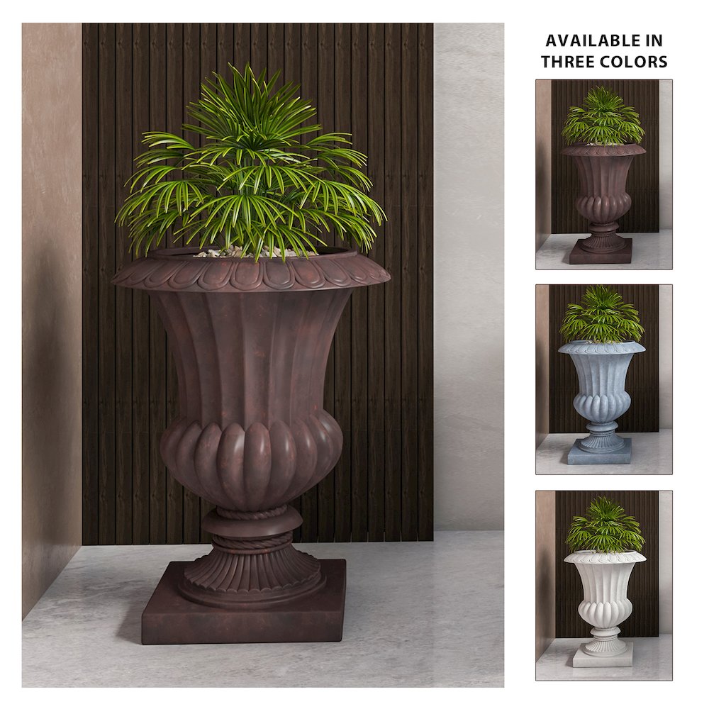 Lotus Series Poly Stone Planter in Brown, 20 Dia, 28 High. Picture 18