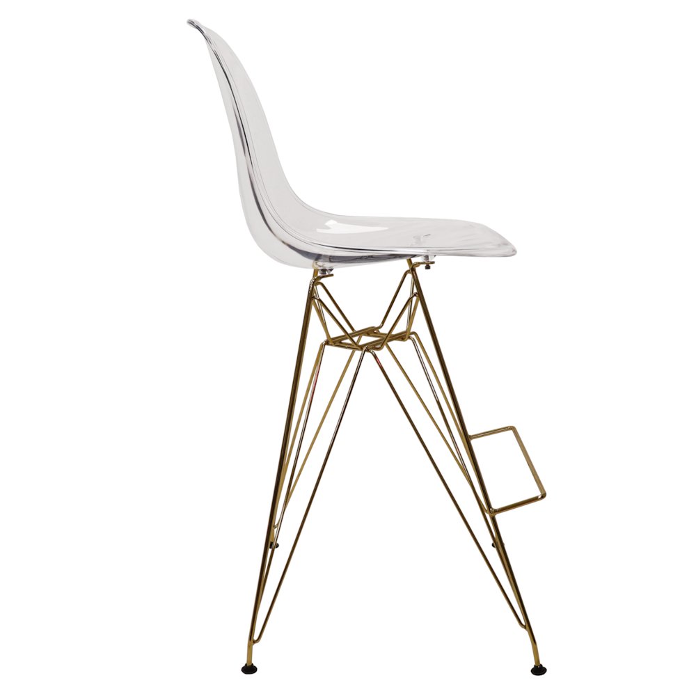 Cresco Modern Acrylic Barstool with Gold Chrome Base and Footrest. Picture 9