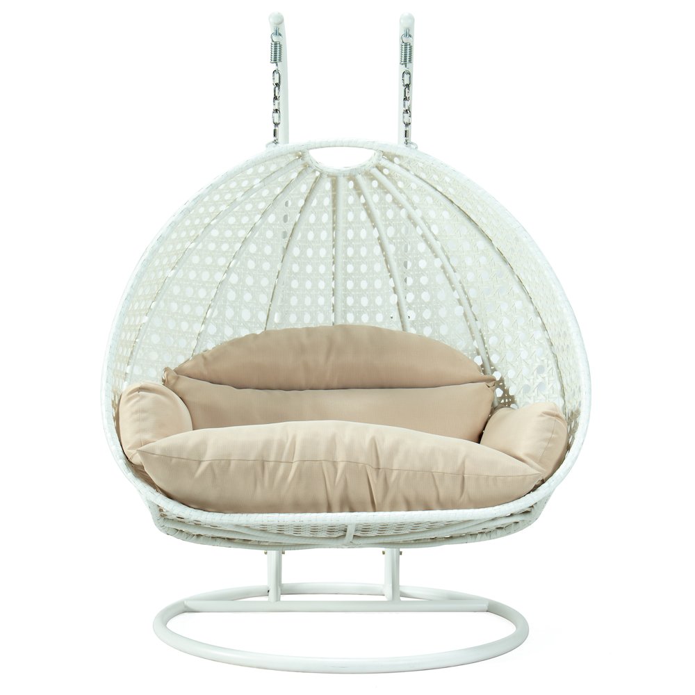 White Wicker Hanging 2 person Egg Swing Chair. Picture 1