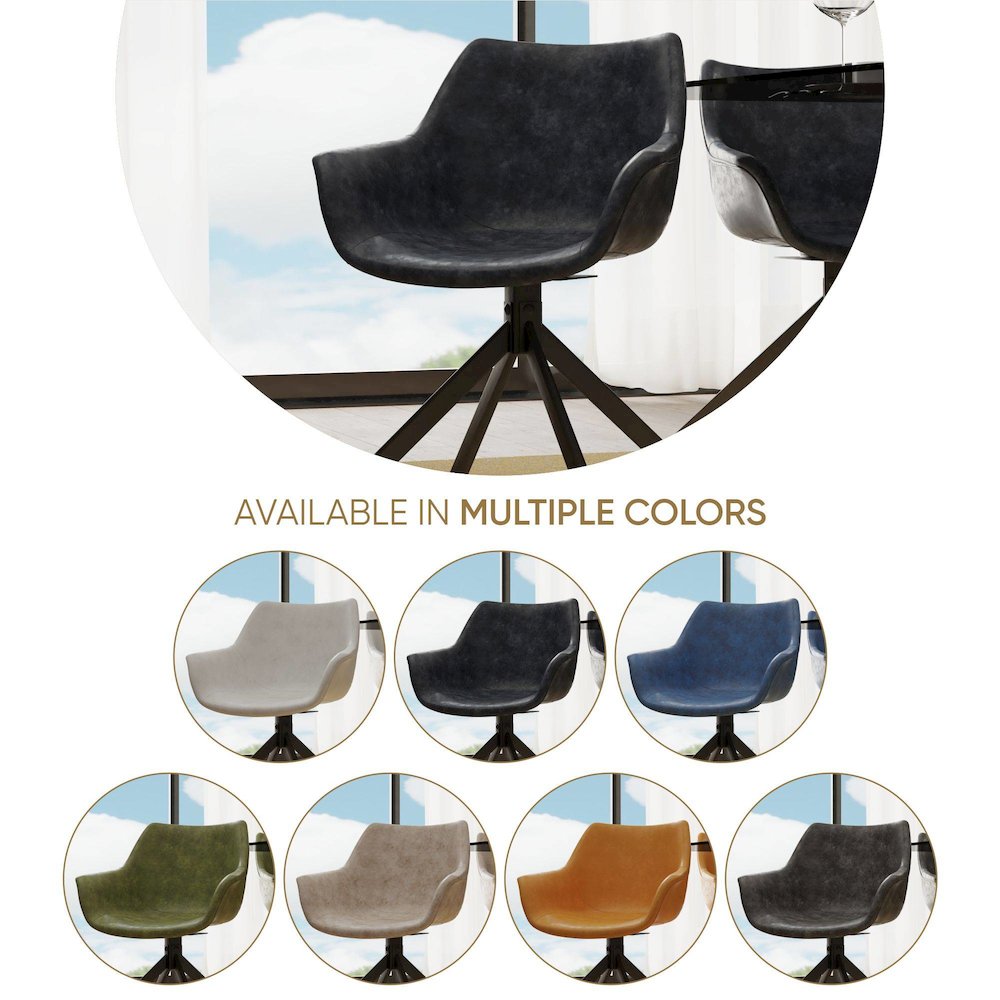 Markley Modern Leather Dining Swival Arm Chair in Black. Picture 6