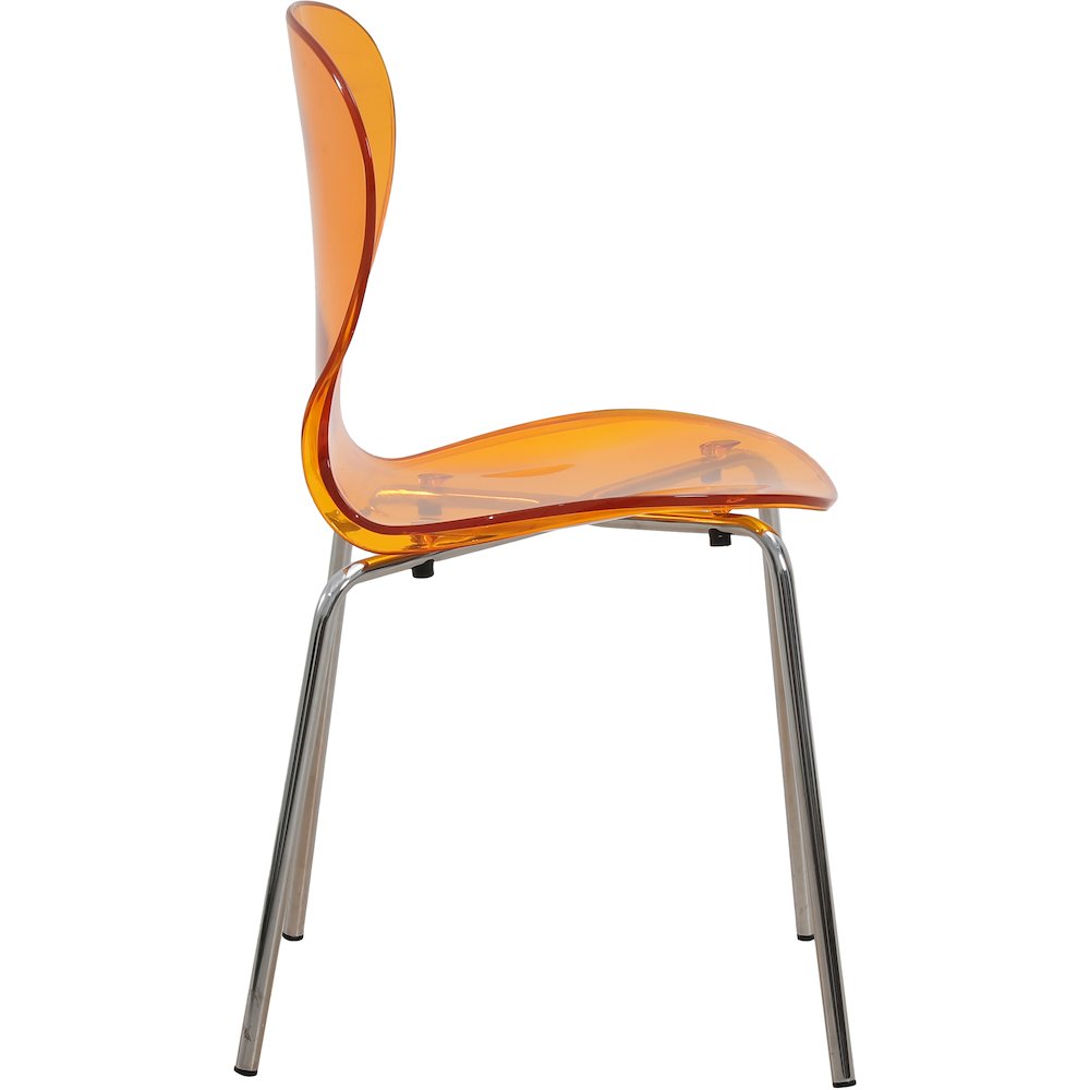 Modern Oyster Side Chair in Transparent Orange with Chromed Base Set of 2. Picture 8