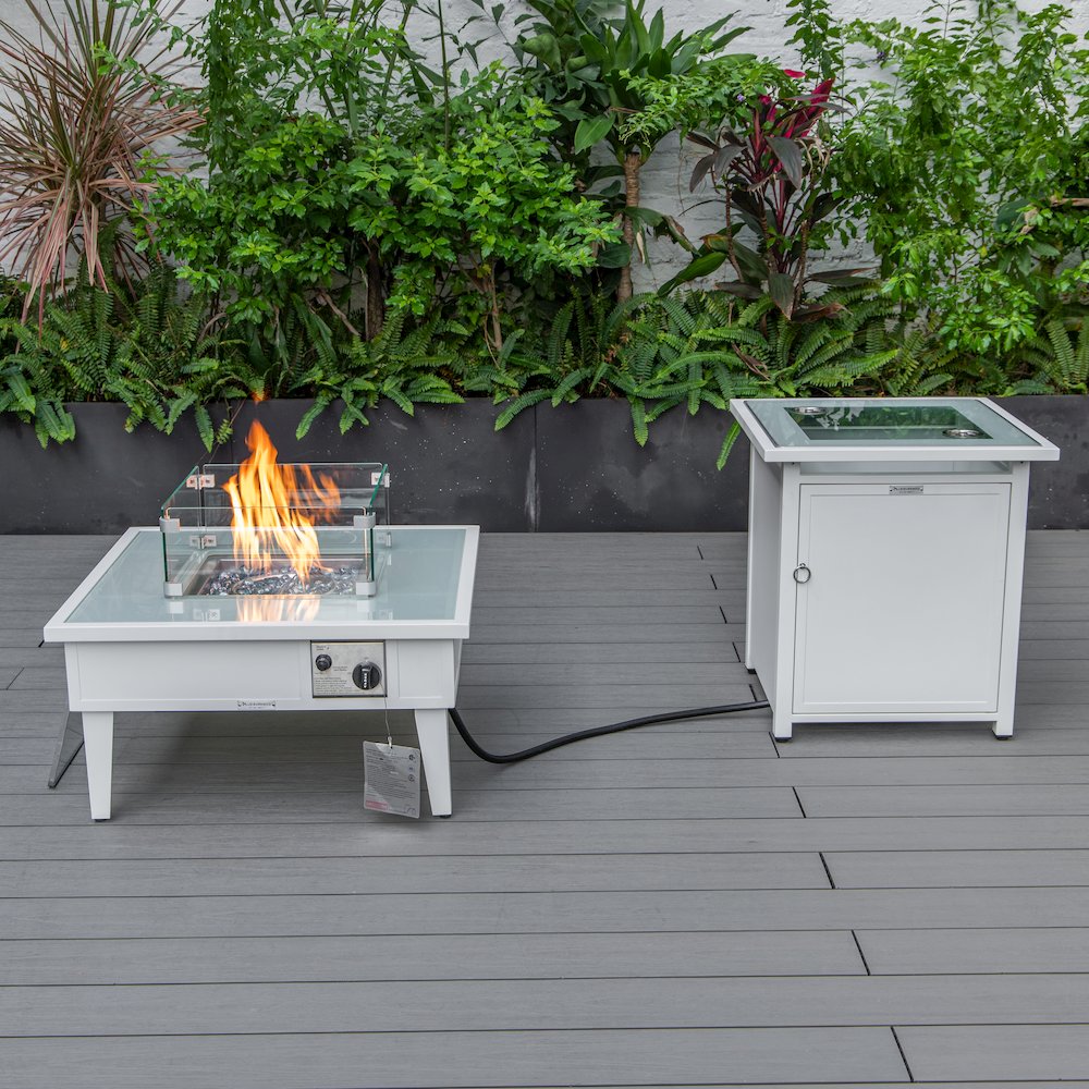 Walbrooke Patio Square Fire Pit and Tank Holder in White. Picture 1