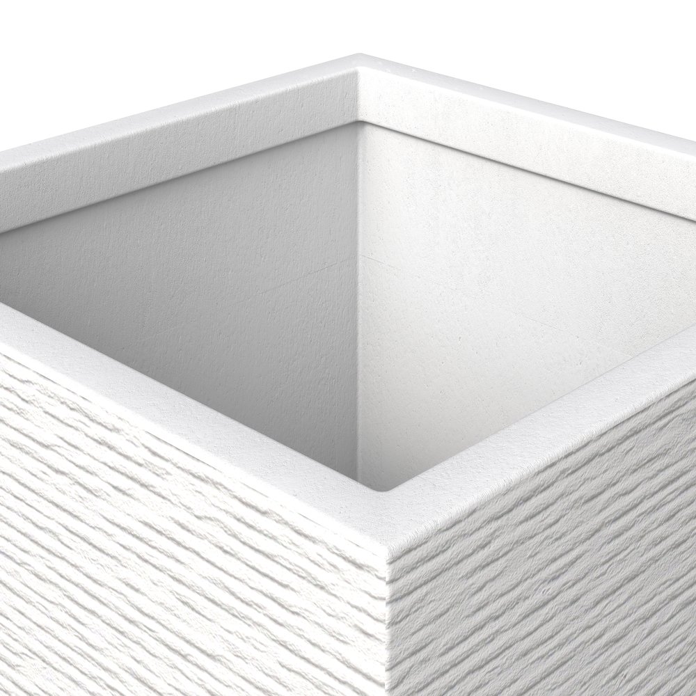 Basalt Series Poly Stone Planter 11" Square 23.6" High in White. Picture 14