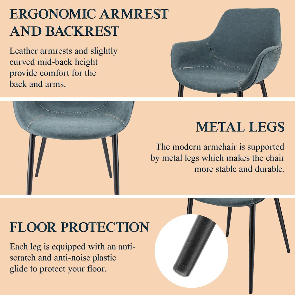 Markley Modern Leather Dining Arm Chair With Metal Legs Set of 4. Picture 4