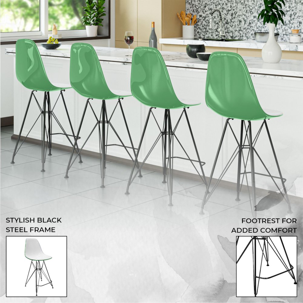 Modern Acrylic Bar stool Cresco Collection Black Base with White/Green seat. Picture 36
