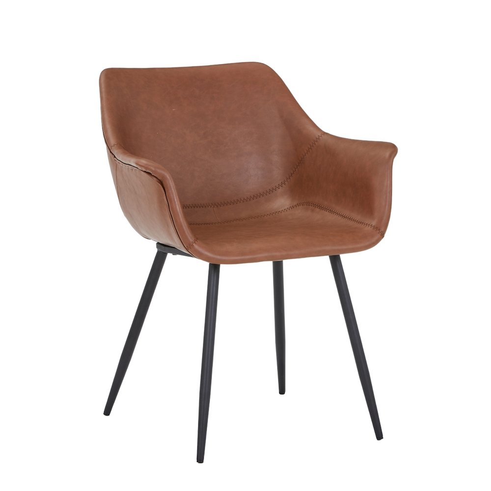 Markley Modern Leather Dining Arm Chair With Metal Legs. Picture 4