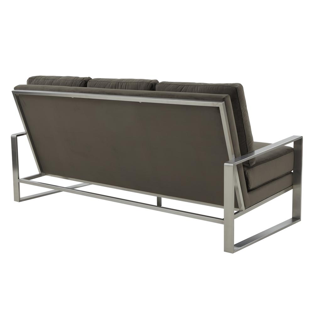 LeisureMod Jefferson Contemporary Modern Design Velvet Sofa With Silver Frame. Picture 7
