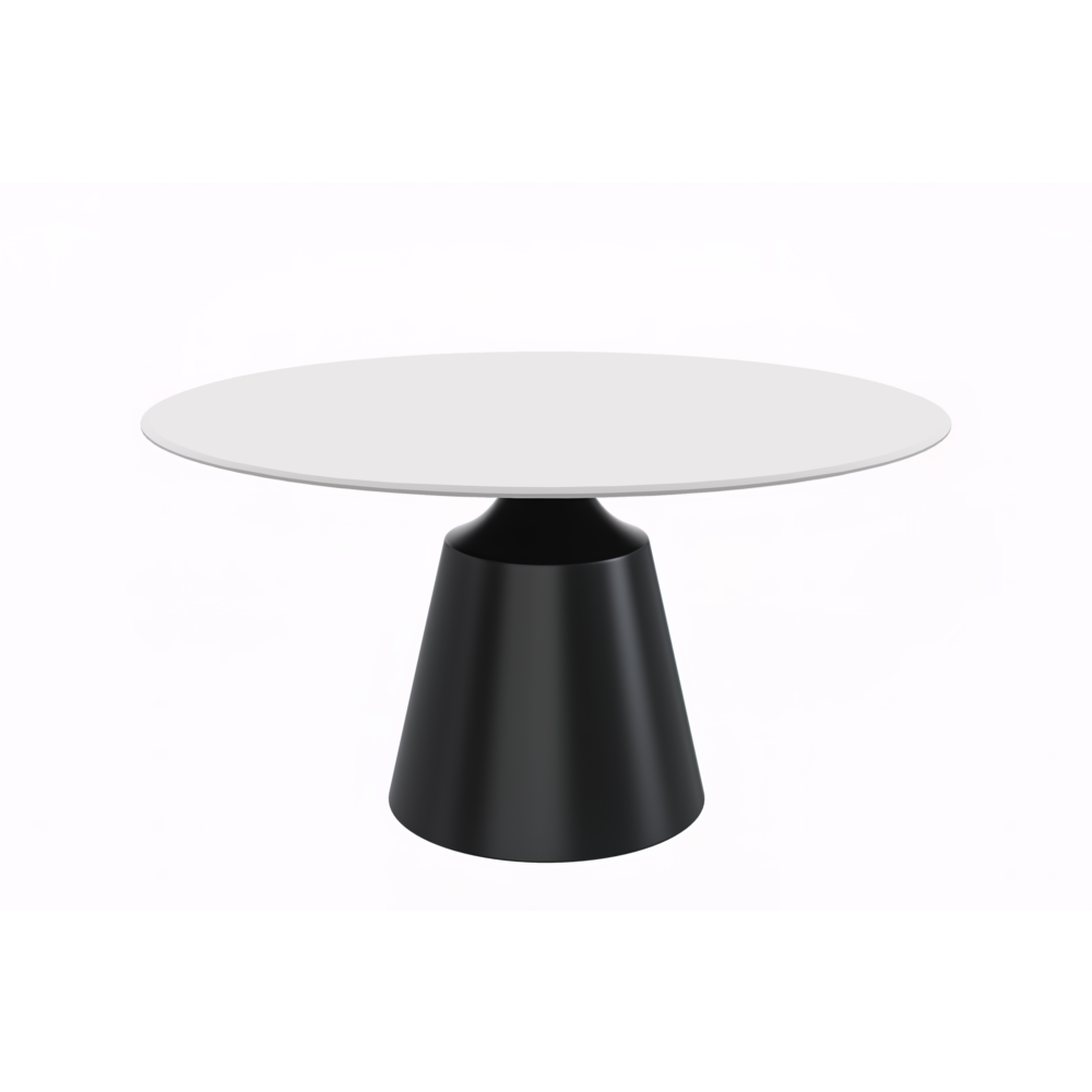 Round Dining Table Black Base with 60 Round Solid White Sintered Stone Top. Picture 2