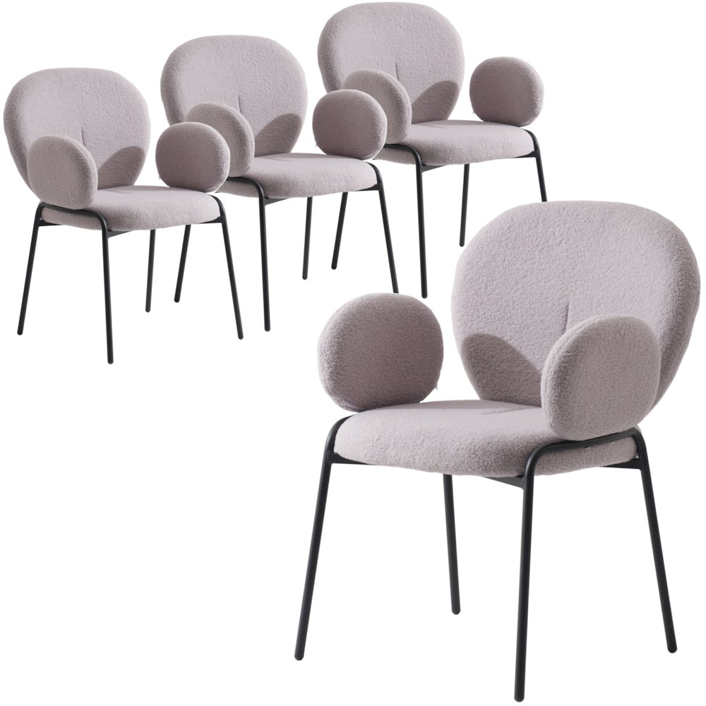 Celestial Series Boucle Dining Arm Chair, Black Frame with Grey Fabric Set of 4. Picture 1