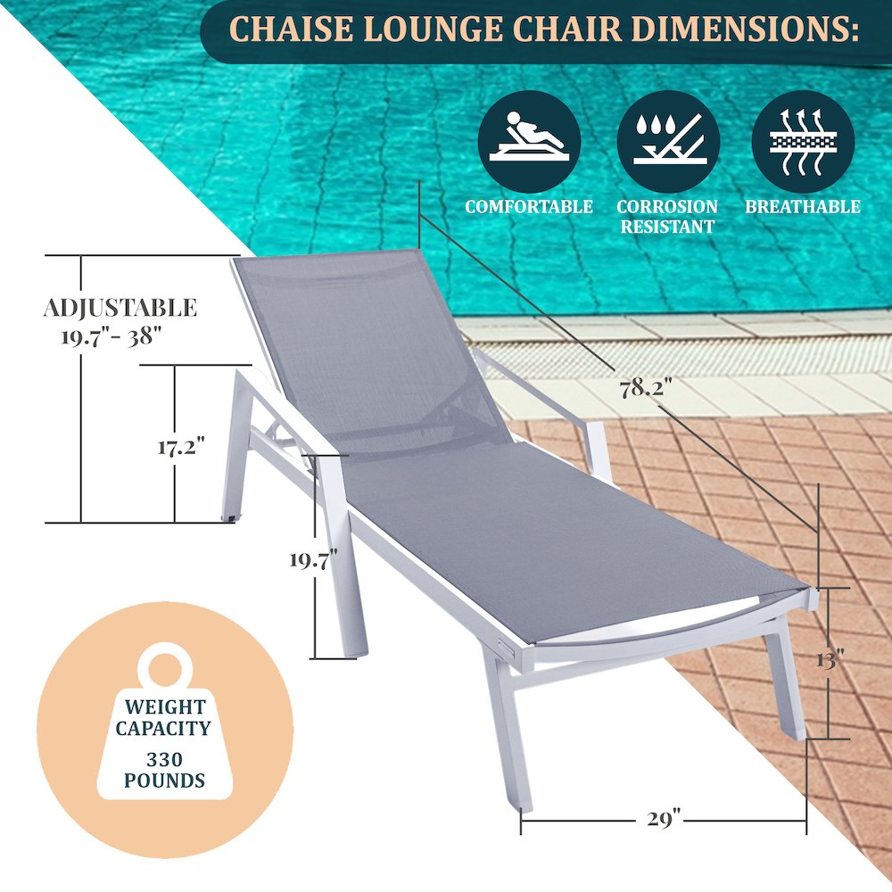 Marlin Modern White Aluminum Outdoor Patio Chaise Lounge Chair. Picture 5