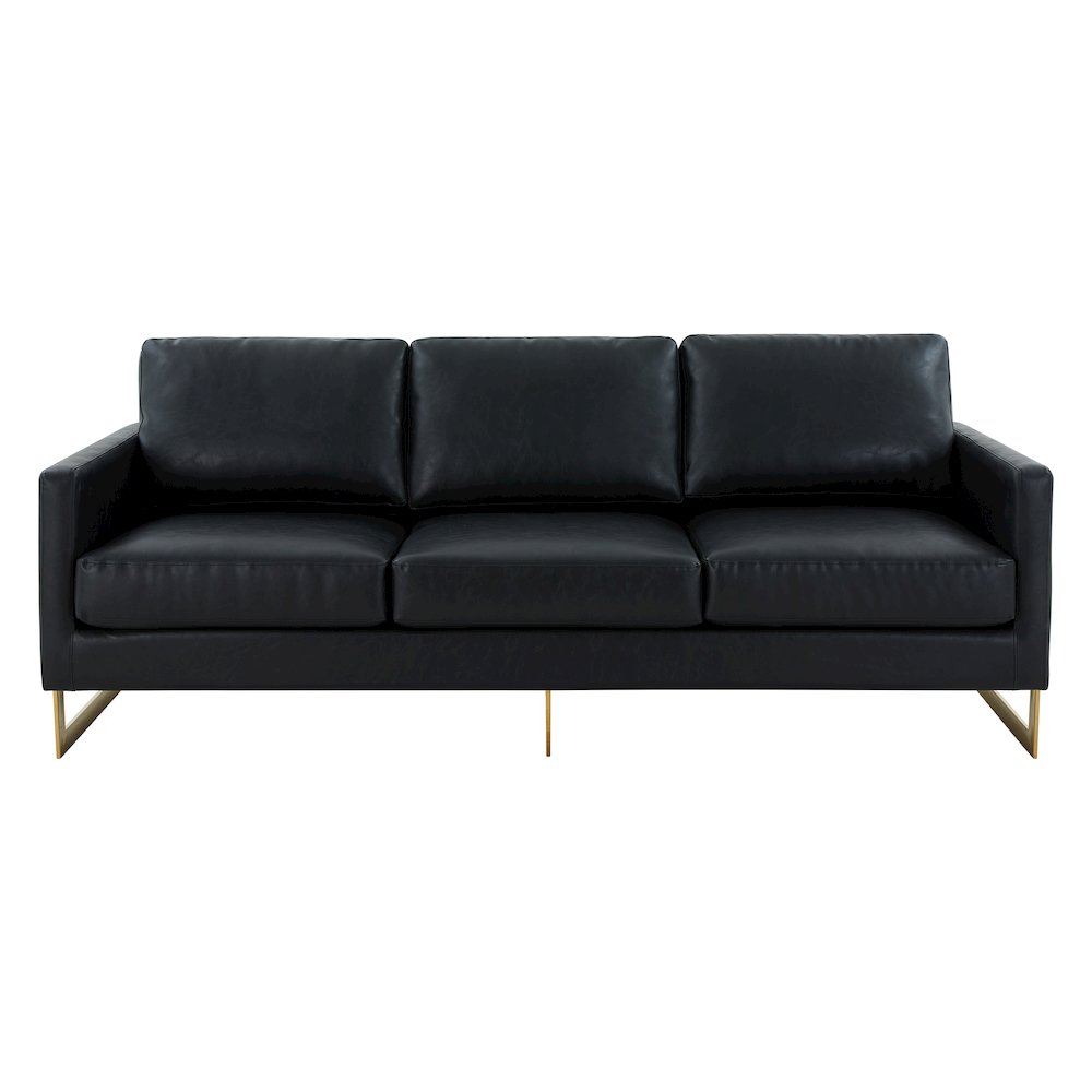 Lincoln Modern Mid-Century Upholstered Leather Sofa with Gold Frame. Picture 5
