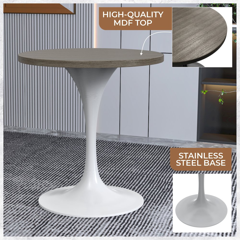 Verve Collection 27 Round Dining Table, White Base with Dark Maple MDF Top. Picture 3