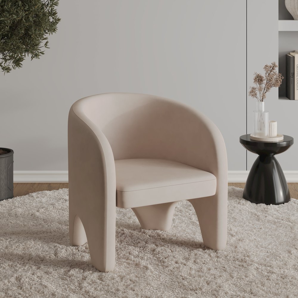 Lylo Collection Modern Accent Chair In Beige Velvet. Picture 6